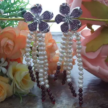 

Hot sell freshwater cultured pearl round purple stone micro inlay zircon accessories earrings fashion jewelry