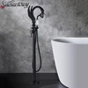 Swan shape Chrome  Floor Standing Bathtub Faucet  Bathroom Faucet Telephone Style Bathtub Tap 360° Rotation Ceramic Handle 1