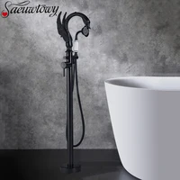 Swan shape Chrome  Floor Standing Bathtub Faucet  Bathroom Faucet Telephone Style Bathtub Tap 360° Rotation Ceramic Handle 1