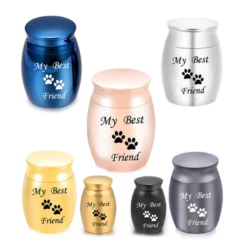 

Double Heart Shaped Paw Printed Memorial Urns Pet Dog Cat Ash Casket Cremation Urn Metal Jewelry Screw Cover Can Open
