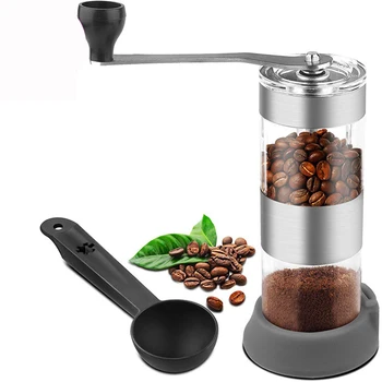 

Portable Stainless Steel Adjustable Manual Coffee Grinder TWO-in-one Hand Coffee Bean Mill With Rubber Loop Ring Kitchen Tools