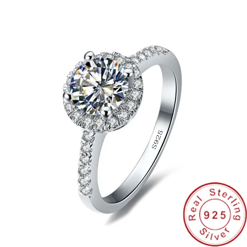 Vecalon Solitaire Promise Ring 925 серебряная бижутерия 7 мм AAAAA Cz обручальные Обручальные кольца для мужчин и женщин ювелирные изделия