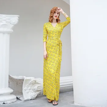 

2020 spring high-end fashion casual yellow long women dress dresses dresses boho dress long dress