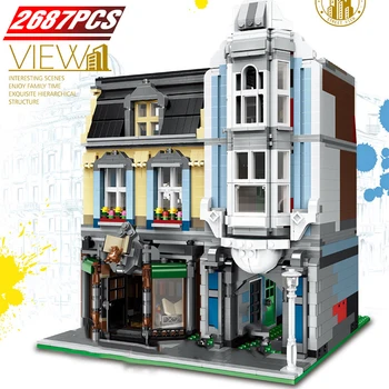 

Creator Expert MOC Bookstore Architecture Building Blocks Technic City Street European Houses Bricks Gift for Kids