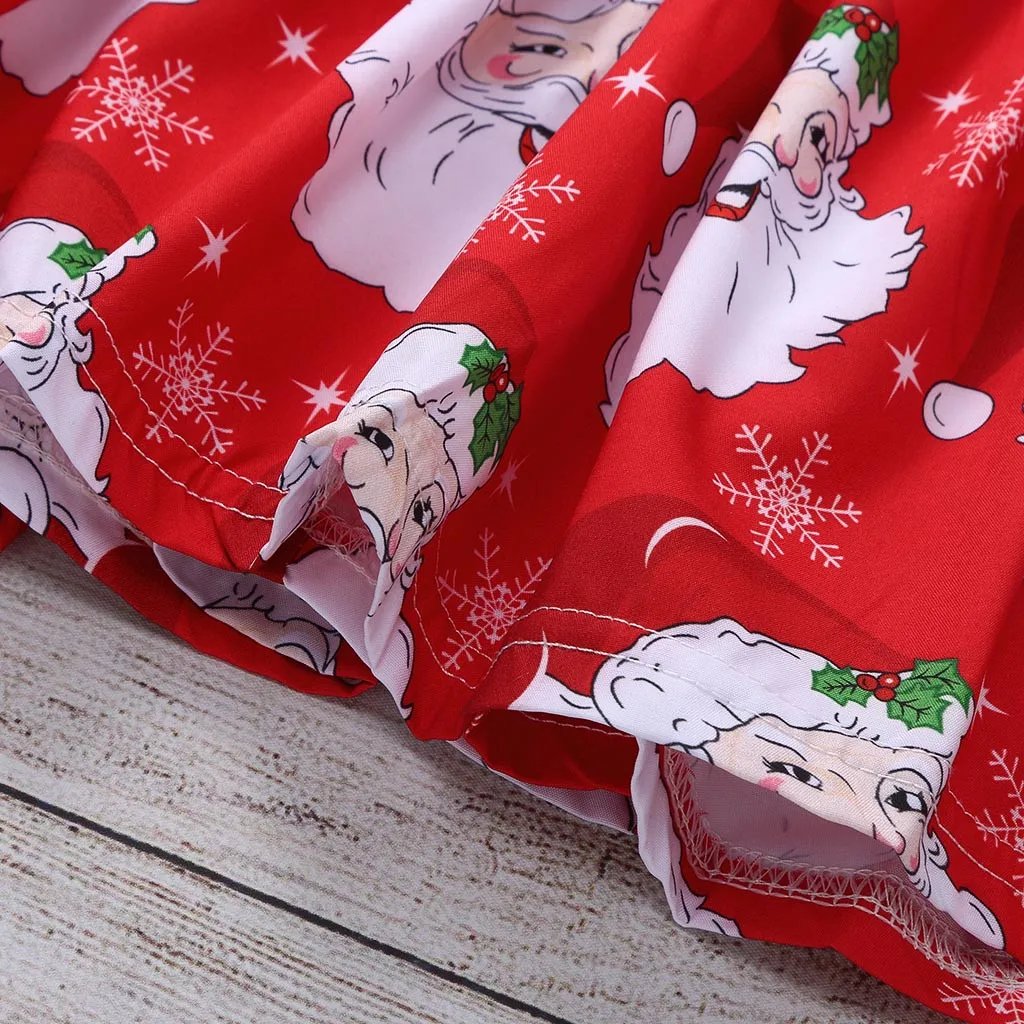 Christmas Baby Girl Dress Autumn Fashion Flare Sleeve Cartoon Santa Print Dress Clothes Free Ship vestido bebe فساتين اطفال Z4