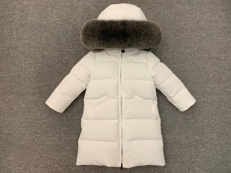 Зимний комбинезон для детей от 1 до 8 лет, пуховые парки с натуральным большим мехом для мальчиков до-30 градусов Длинная зимняя куртка для девочек плотная теплая детская верхняя одежда, пальто - Цвет: 11
