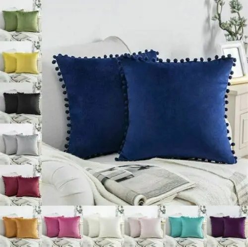 Cushion pillowslip Soft Velvet Decorative with Ball Home Decor for Sofa Set Bedroom Pillowcase Blue Pink Pillow | Дом и сад