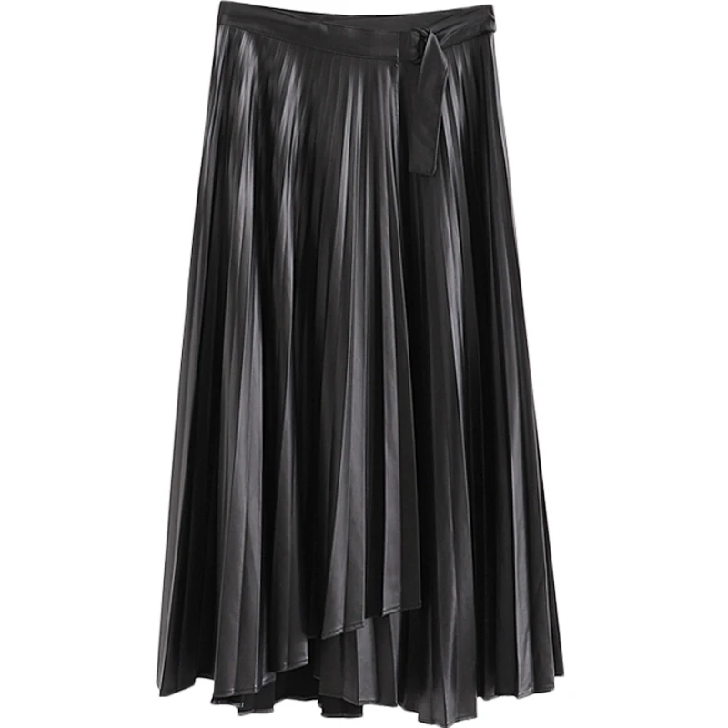 Женская плиссированная юбка черная длинная юбка-миди с высокой талией есть
