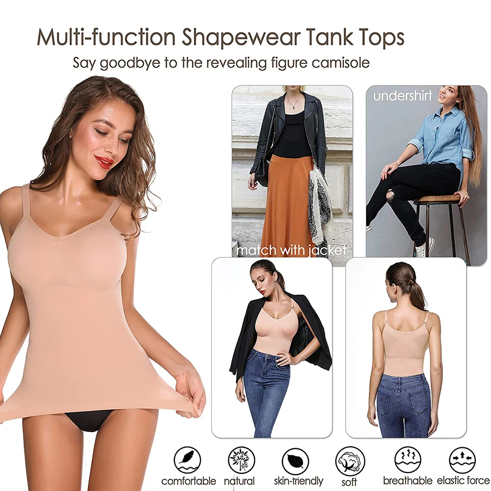 Women Shapewear Top Seamless Camisole Slimming Shaper Top Classic Comfort Smooth Cami Tummy Control Tank Top honeylove shapewear