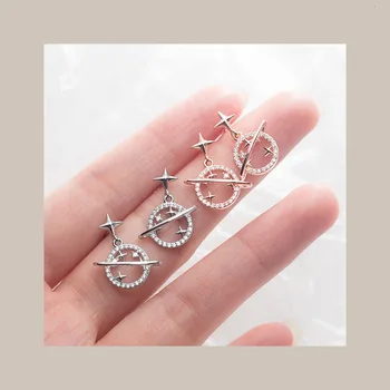 

Authentic 1PAIR Real 100% 925 Sterling Silver fine Jewelry crystals STAR dangle Earrings Gtle2900