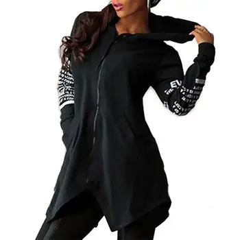 

Women Everything Letter Print Sweatshirt Zipper Irregular Split Hoodies Coat
