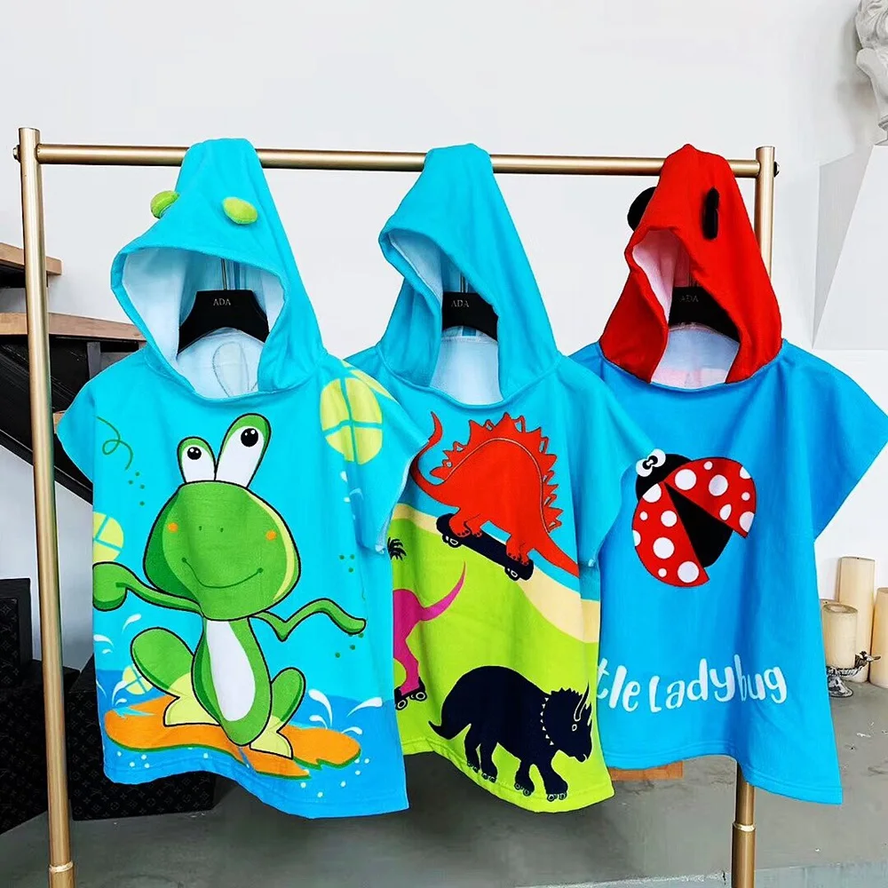 Girls Beach Towel Cartoon Hooded Cloak Unicorn Dinosaur Printed Microfiber Kids Swimming Bath Towel Baby Boy Bathrobe Pool Robes