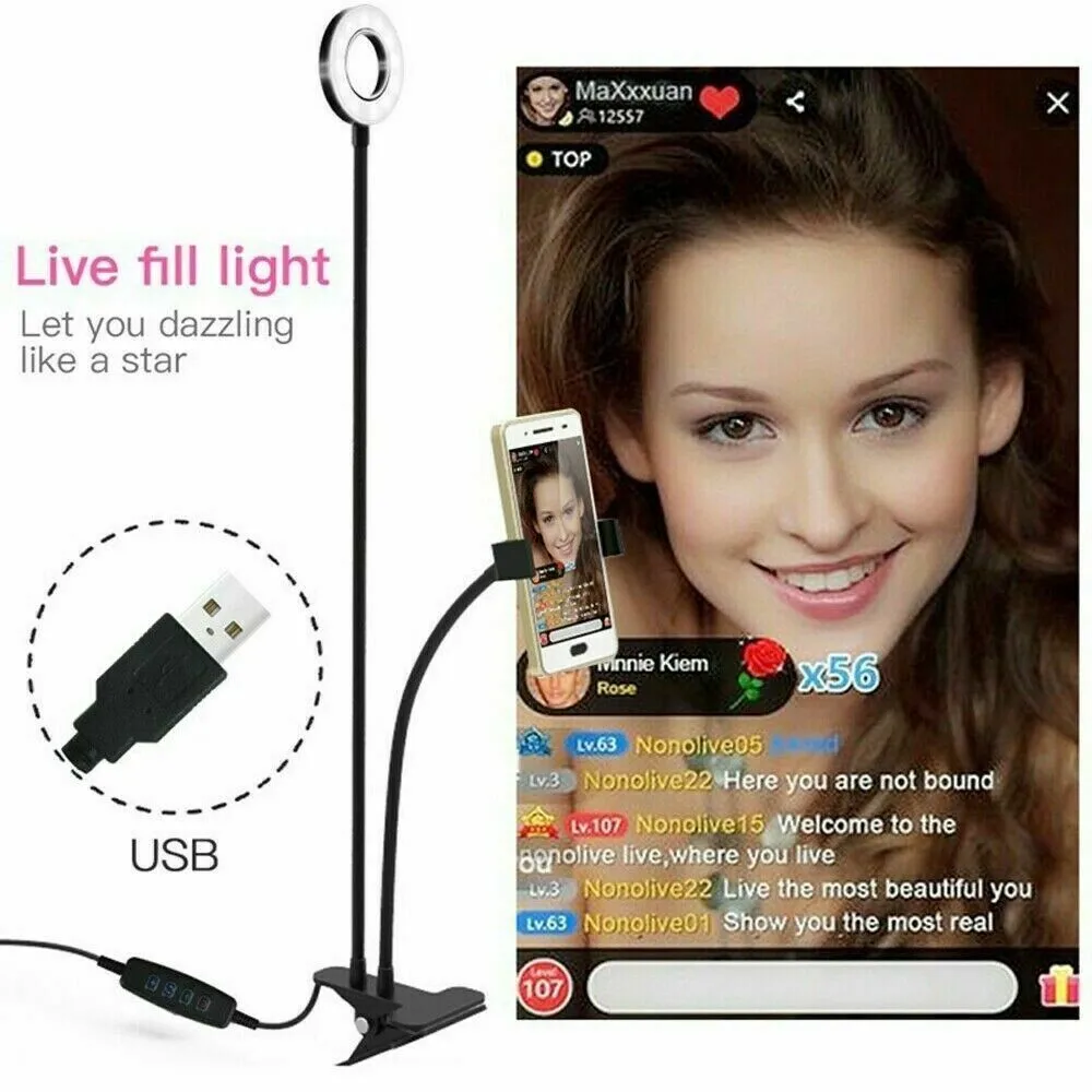 Lazy Bracket Cell Phone Holder with Selfie Ring Light for Live Stream
