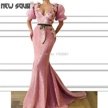 

Luxury Pink Flower Women Evening Dresses Fashionable 2019 Couture Islamic Prom Dress Custom Made Saudi Arabic Dubai Party Gowns