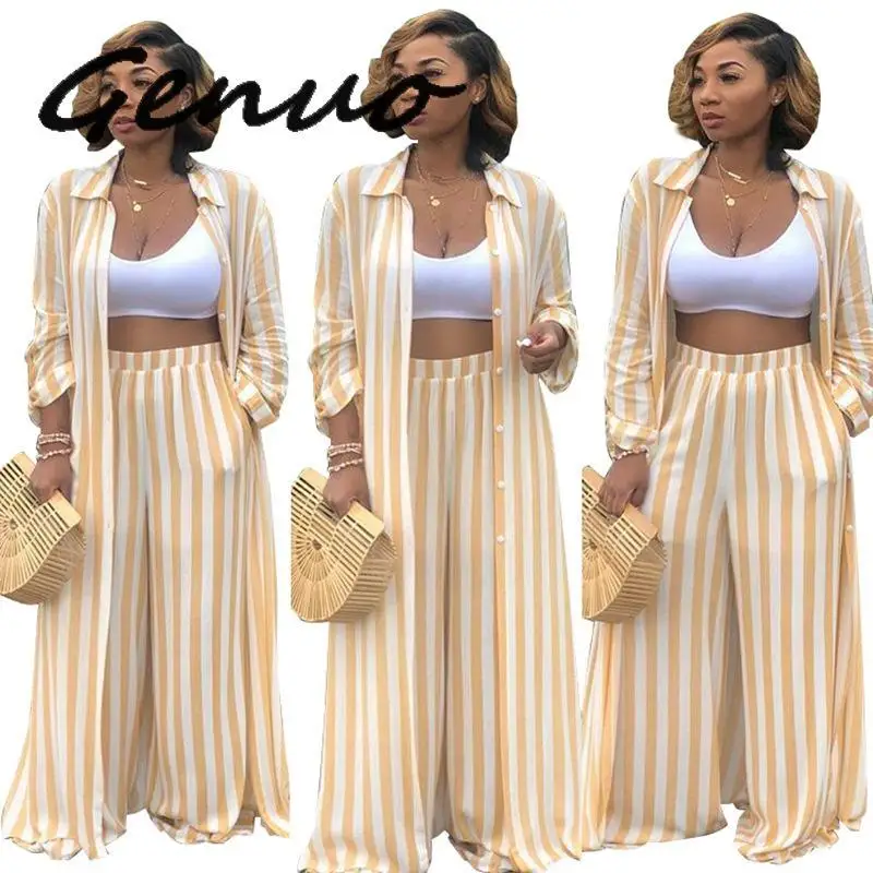 

Genuo Wide Leg Pants Striped Set Top And Pants Full Length Pants Pants Set Two Piece O Neck Women Set Womens Outfits 2019