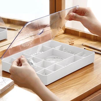 

Transparent Plastic Jewelry Storage Box Earring Ring Display Box Drawer Storage Organizer Case Craft Beads Container 18 Grids