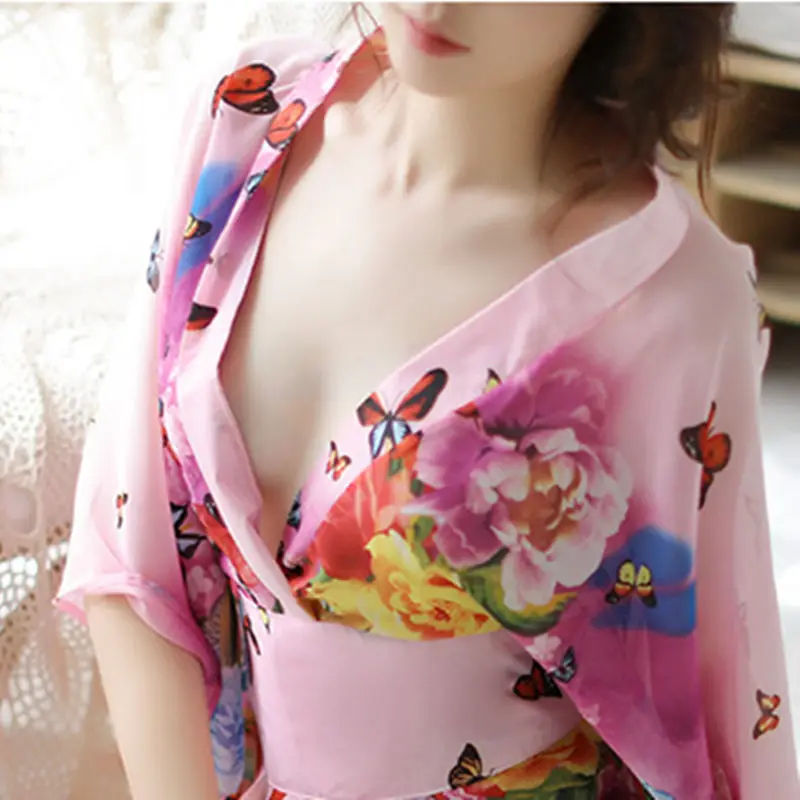 New Sexy Lingerie Women's Corset Sexy Japanese Butterfly Print Kimono Bathrobe Uniform Temptation Suit Costume