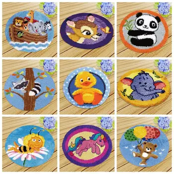

Cat Dog Latch Hook Kussen Bloem Kit Almofadas Smyrna Knooppakket Klink Haak Kleed Animal Kits DIY Needlework Mat 3D Embroidery