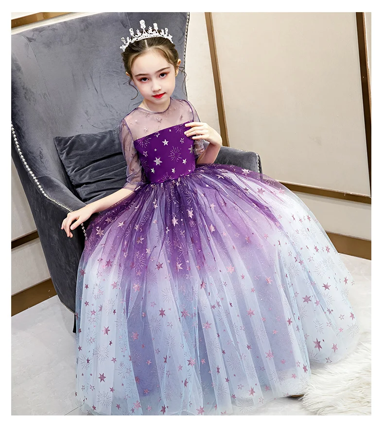 Вечерние платья принцессы фиолетового цвета для девочек 12 лет; verkleedkleding kinderen; детское бальное платье с цветочным узором для девочек