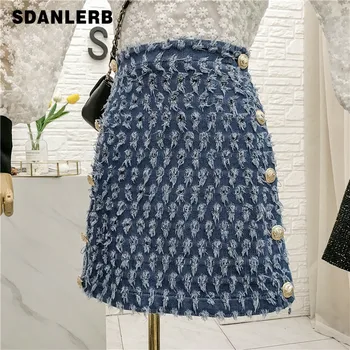 

Denim Skirt Spring 2020 New Small Fragrant Wind High-Waist Fringe Package Hip Double-breasted A- Line Short Skirt Ladies Skirts