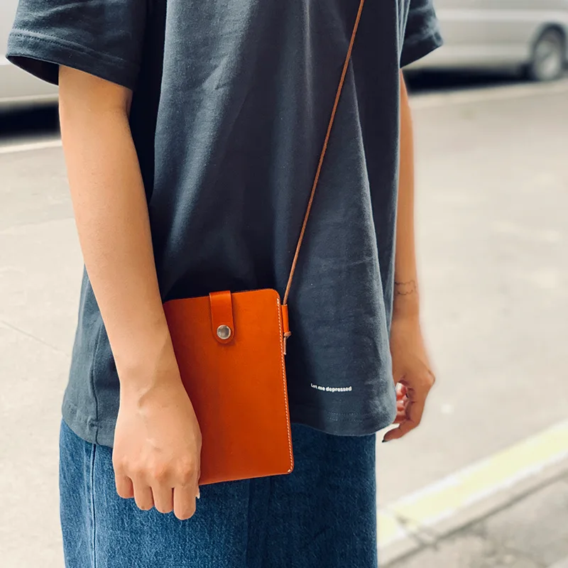 

Hot Sales-Skeleton-skin Phone Bag with Card Bit Japanese Style Verticle Genuine Leather Solid Color Small Sundry Bag Women's Sel