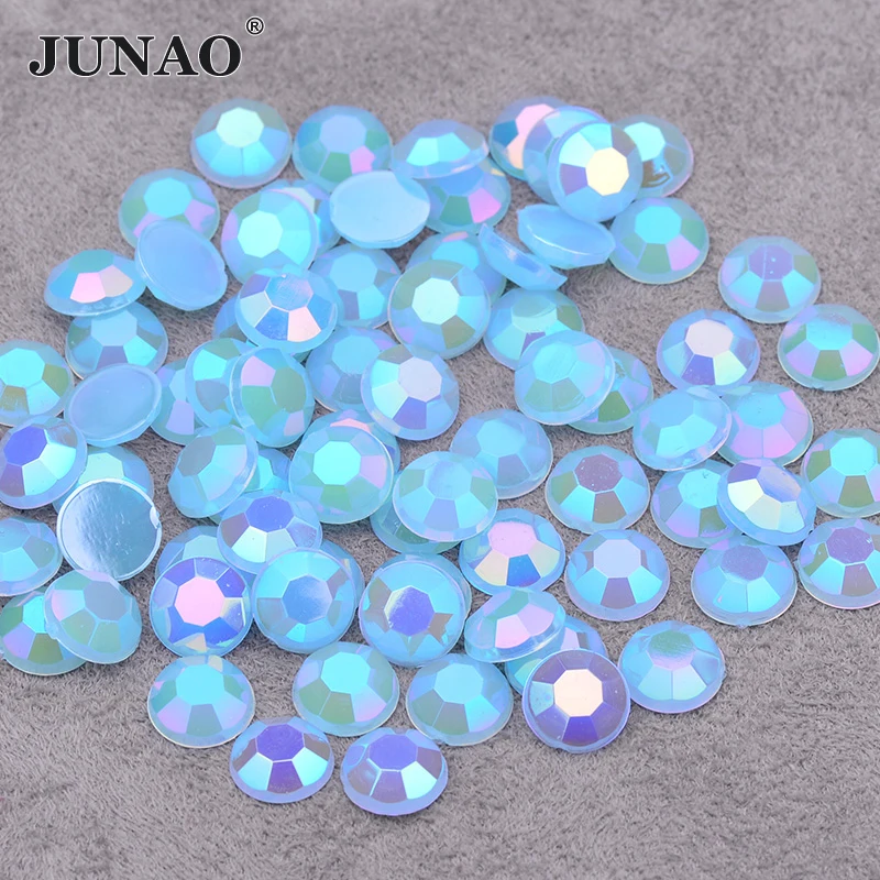 

JUNAO 6 7 8 mm Aquamarine AB Color Flatback Rhinestone Round Acrylic Stones Nail Art Crystal Stones Scrapbook Decoration Strass