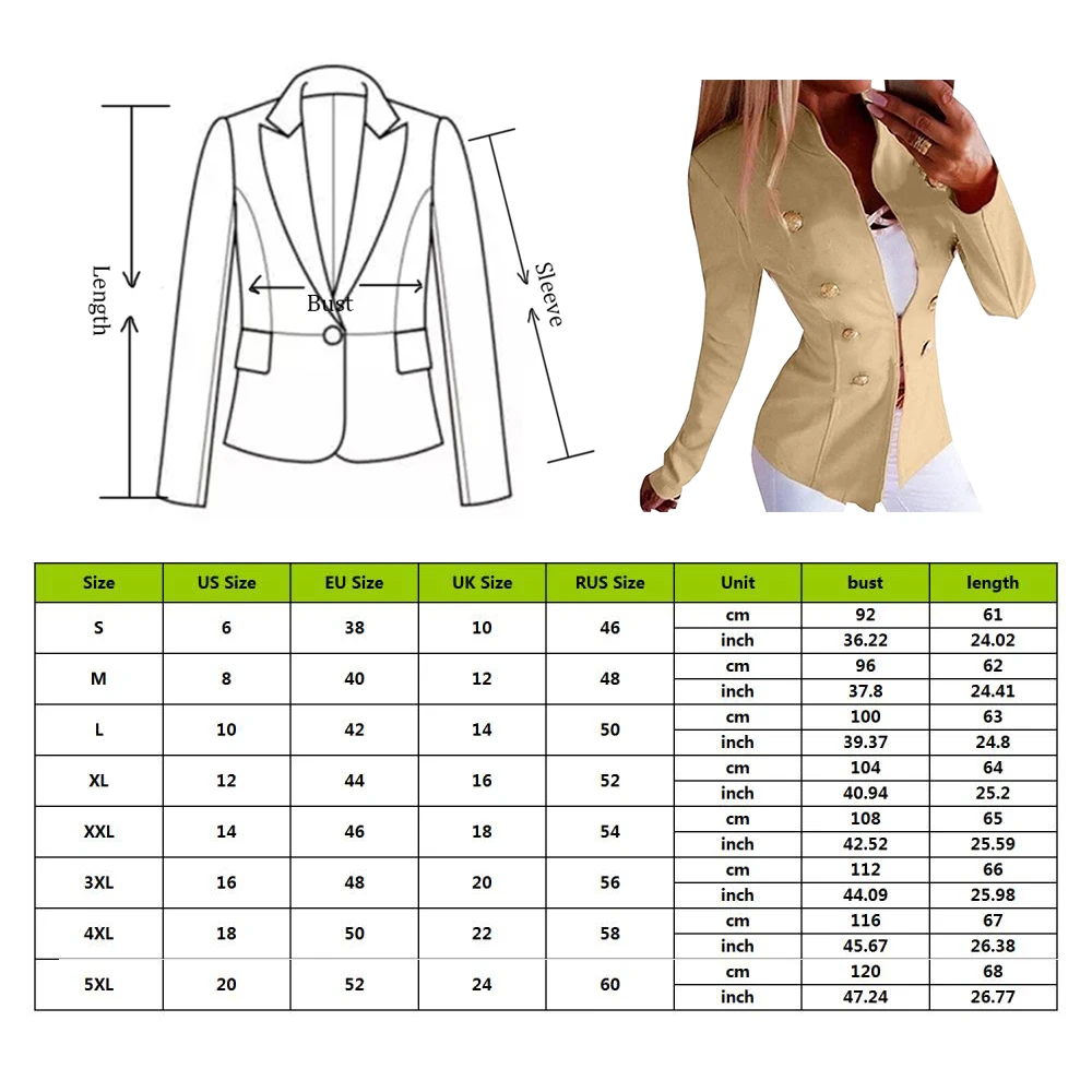 Wenyujh, модные женские блейзеры, простые, офисные, женские, с отворотом, с длинным рукавом, на пуговицах, приталенный, маленький пиджак, пальто, Блейзер, верхняя одежда