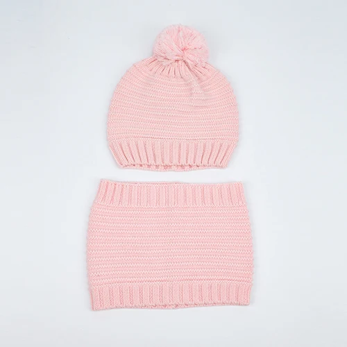 light pink set Шапка, шарф, комплект для мальчиков и девочек, зима-осень, вязаная шапочка, помпон, теплый хлопок, Лыжный спорт, открытый аксессуар для малышей - Цвет: light pink set