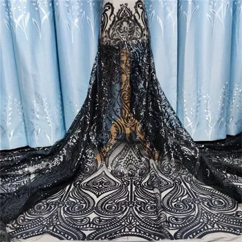 

Wholesale african lace fabric white 2020 black high quality lace with sequins French tulle net lace fabric for Nigeria wedding