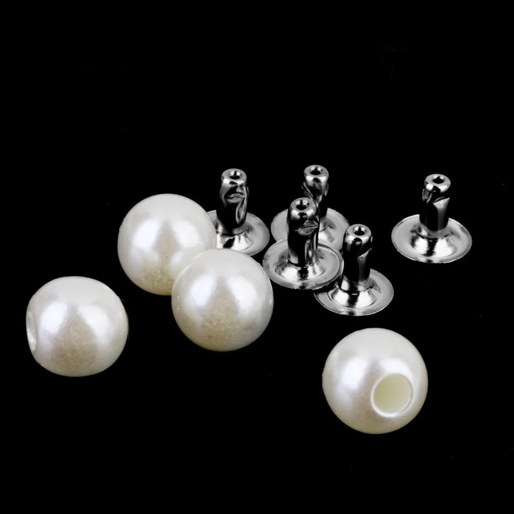 100 Pieces 6mm Round Pearl Rivet Stud Button for Leathercraft DIY Fashion Craft Accessories