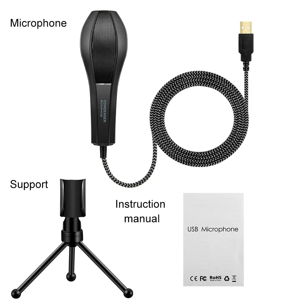 Компьютерный USB проводной всенаправленный черный для ПК ноутбука пение штатив Стенд низкий шум запись вещания конденсаторный микрофон