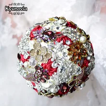 Циркониевая Хрустальная брошь с букетом высокое качество Бургундия большие броши ювелирные изделия Свадебные букеты невесты ramos de novia artificiales