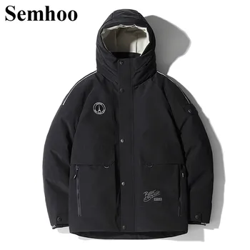 

Men's Winter Down Jackets Casual Hooded Thick Warm Simple Solid Color Short Grey Duck Down Jacket Men Fashion Print Men Clothing