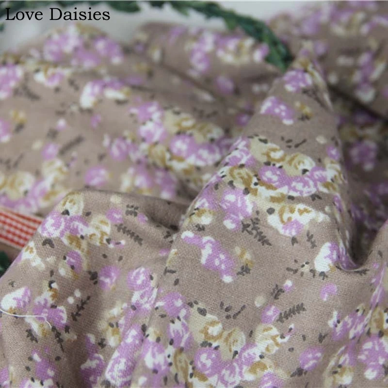 

100% Cotton Sanded PURPLE BROWN Small Flowers Printed Cozy Soft Fabric for Spring Autumn Apparel Dess Shirt Handwork Craft