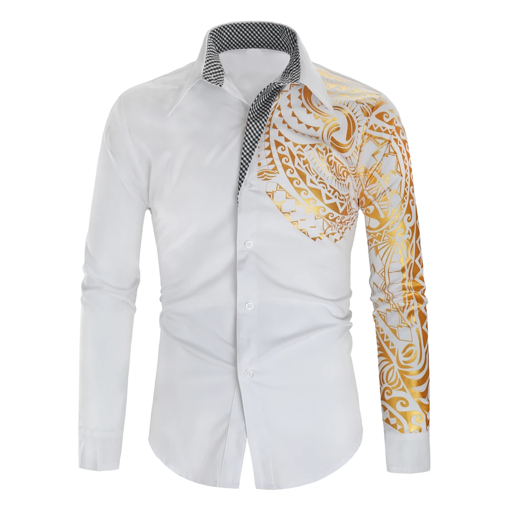 Мужские повседневные рубашки корейская мода Дракон печатных длинный рукав блузка Бизнес Slim Fit платье рубашка Camisa Masculina - Цвет: White Shirts Men
