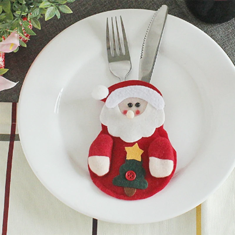 6Pcs Christmas Cutlery Bag Knife Fork Holder Dinner Decoration Cutlery Cover Knife Fork Bag Christmas New Year Xmas Tableware Or