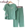 Women pyjamas home clothes plus size sleepwear set short sleeve pajamas for women pijama sets cotton linen pijamas XL-4XL A525 ► Photo 1/5