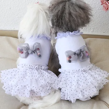 

Cute Dot Dog Pet Cat Bow Party Dress Tutu Skirt Summer Dog Puppy Hoodie Shirt Vest Costume Dog Girl Clothes For Chihuahua