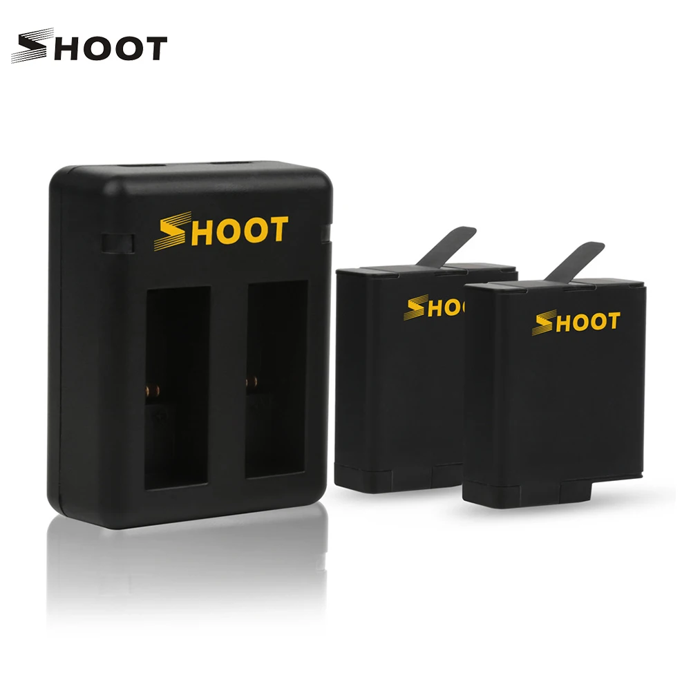 Аккумулятор для экшн-камеры SHOOT XTG374+ набор для подзарядки батареи с 2*1220 mAh батареями+ 2-слотовое зарядное устройство для GoPro Hero 5/6/7