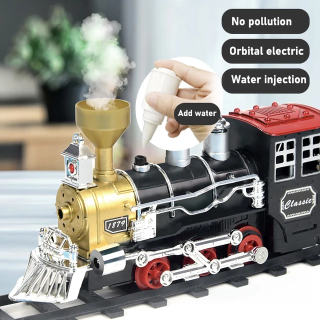 Children's Train Track Toy Electric Steam Simulation Smoking Multi-section Long Carriage Classic Train Set Boy Gift 1