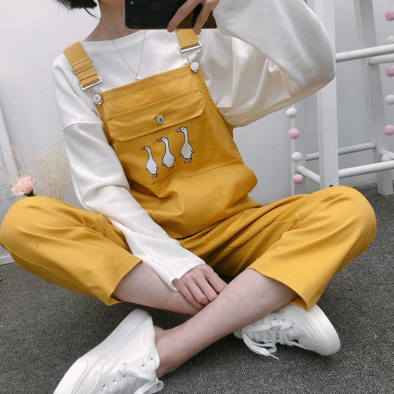 Женские комбинезоны Kawaii С мультяшным принтом, розовые, милые, свободные, длина по щиколотку, простые, студенческие, с карманами, повседневные, женские комбинезоны, шикарные