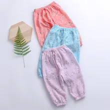 Г. Новые Летние Стильные повседневные штаны в Корейском стиле для девочек детские крутые хлопковые льняные противомоскитные штаны с несколькими принтами