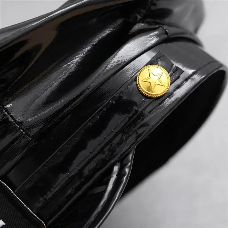 Бейдж восьмиугольный кожаный полицейский головной убор черный капитан плоский