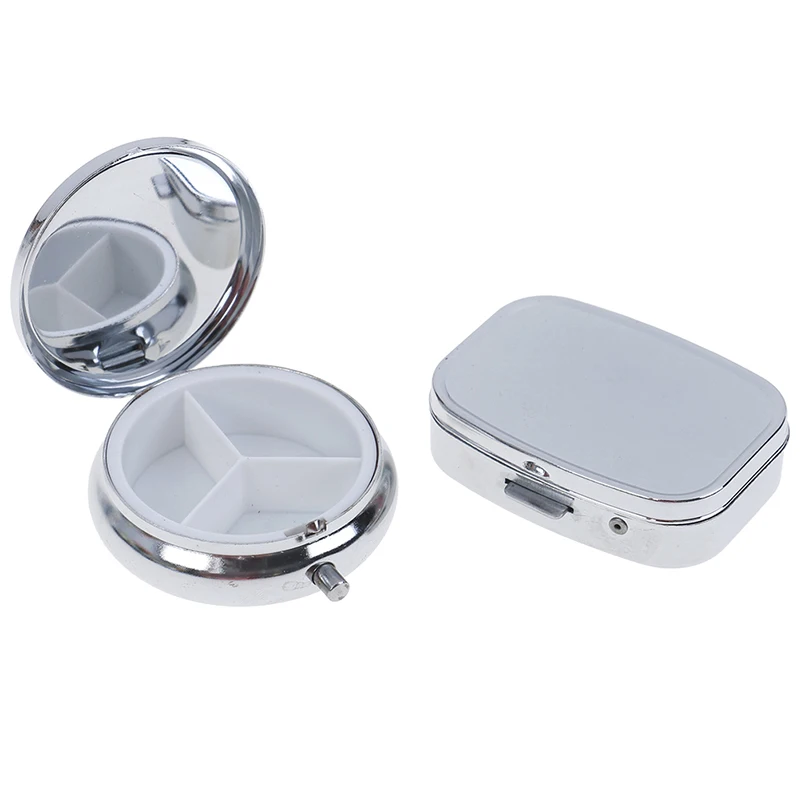 Tablet Pill Box Container Medicine Case Metal Holder 1Pc Small Round Rectangular Cases Splitters Silver | Красота и здоровье