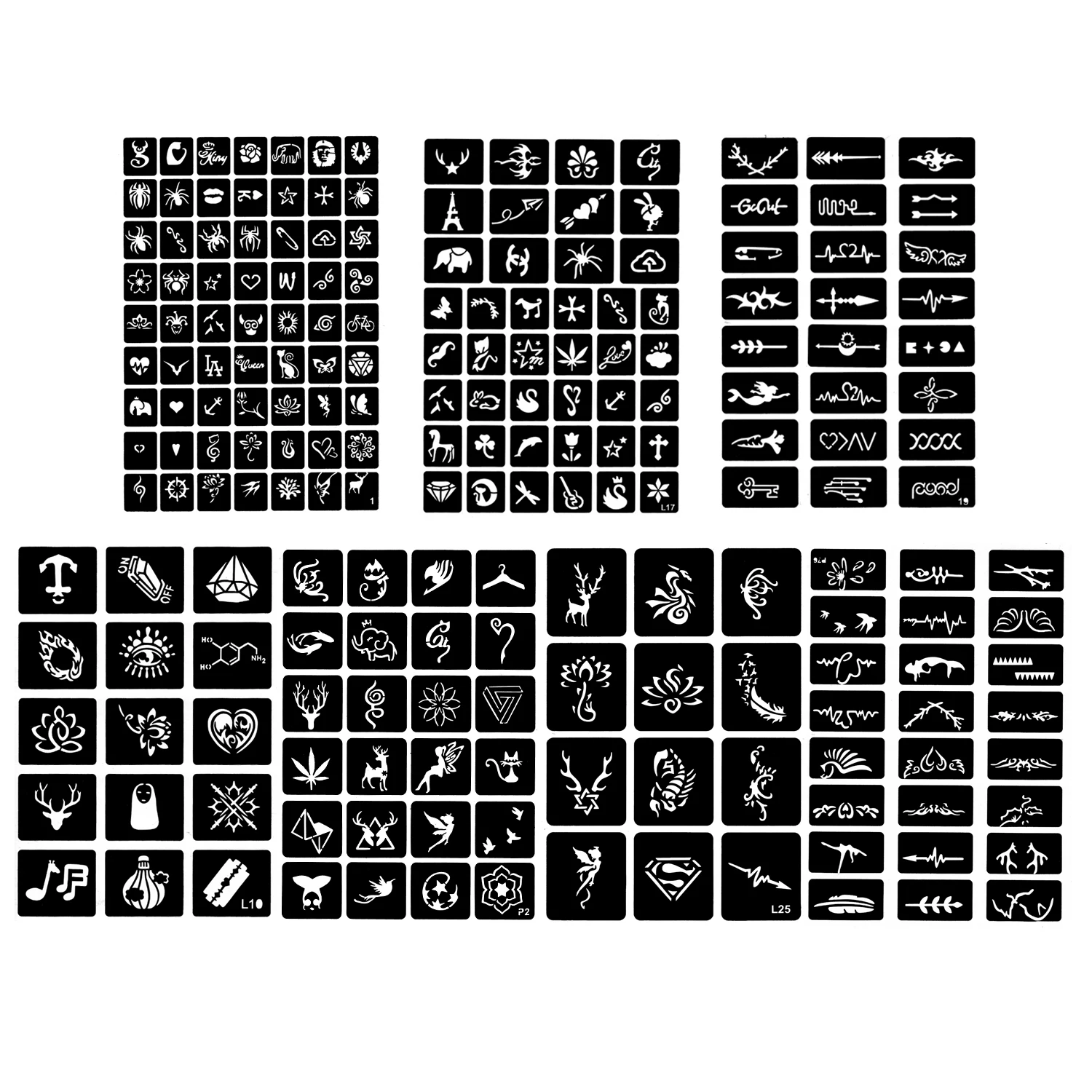 204PCS Reusable Tattoo Temporary Stencils Templates for Face Body Glitter Paints Wedding Birthday Party Concert Tattoo Templates