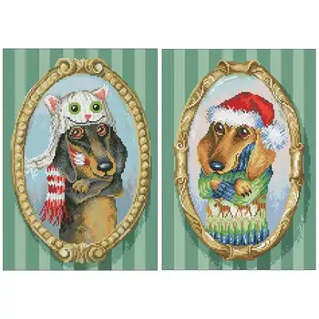 

Dog wearing a kitten hat patterns Counted Cross Stitch 11CT 14CT 18CT DIY Chinese Cross Stitch Kits Embroidery Needlework Sets