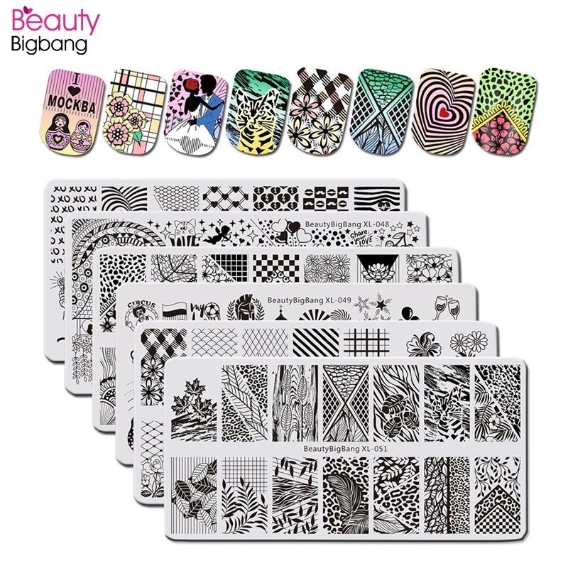 

BeautyBigBang 6PCS/set Flower Love Design Nail stamping Plates Rectangle Pattern Stamping for nails Templates Nail Art Tools