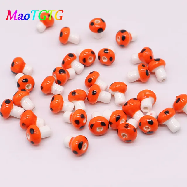 10x12mm Ceramic Mushroom Beads For Jewelry Making Necklace Bracelet Mix Color Handmade Ceramic Spacer Bead Accessories Wholesale A8