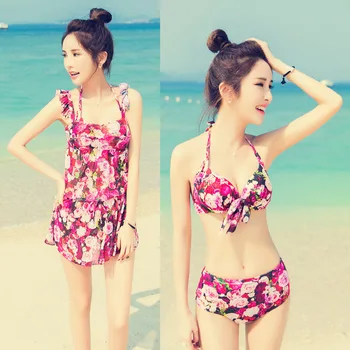 

Swimsuit women's three-piece set bikini steel holder gathered sexy dress Beach belly-covering blouse summer 2020 for women