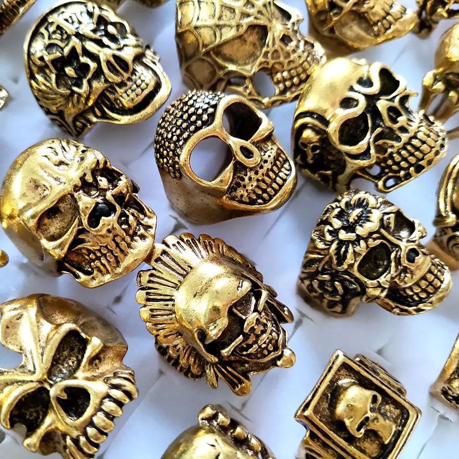 20pcs/lot Retro Big Head Exaggerated Gothic Skull Men Ring Punk Rocker Male Fashon Skeleton Rings Wholesale Lots 4